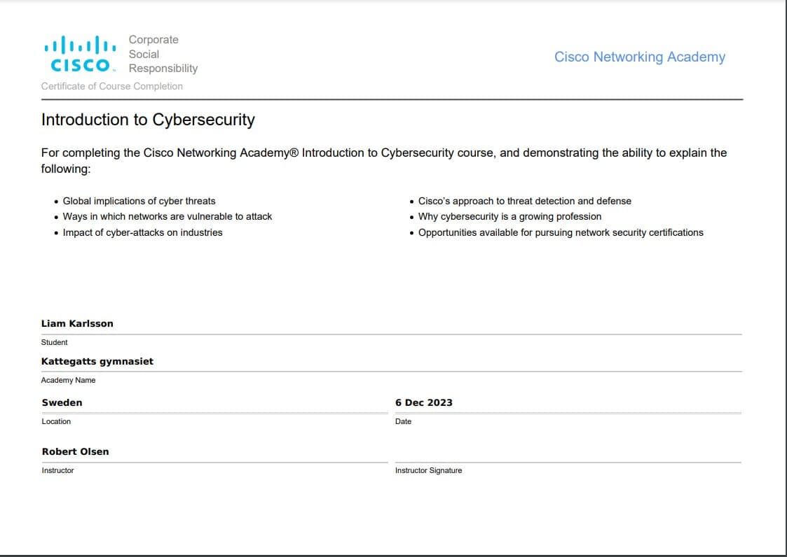 Cisco Introduction to Cybersecurity 