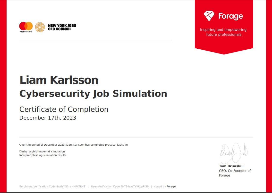 MasterCard - Cybersecurity Job Simulation