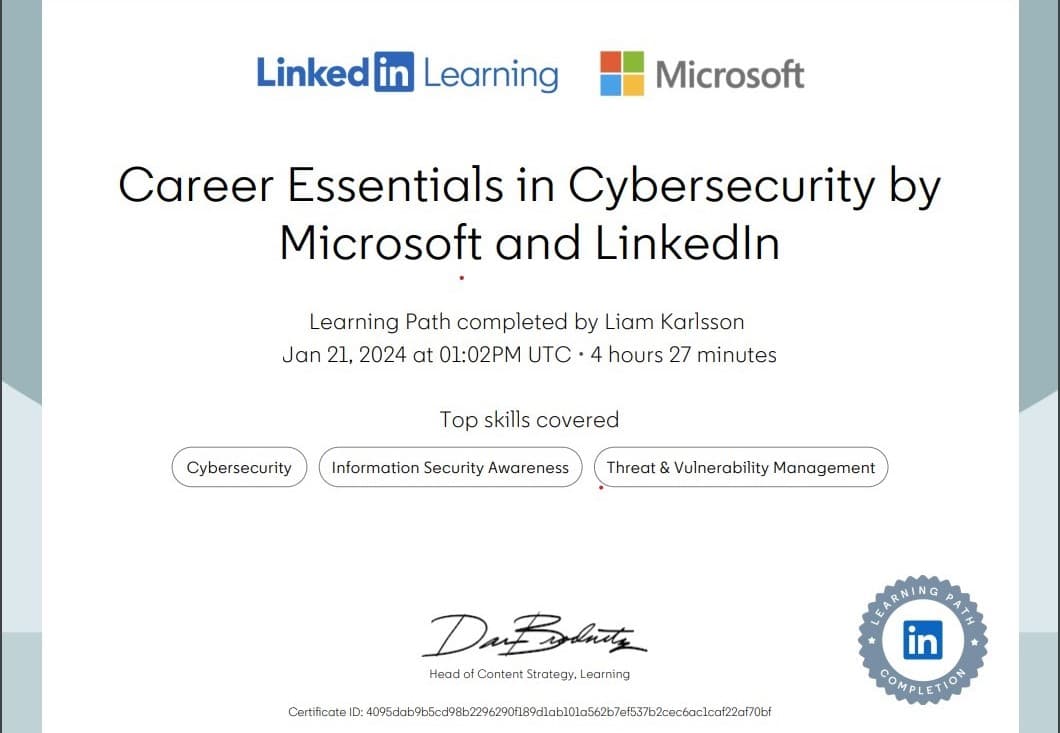 Career Essentials In Cybersecurity by Microsoft & LinkedIn