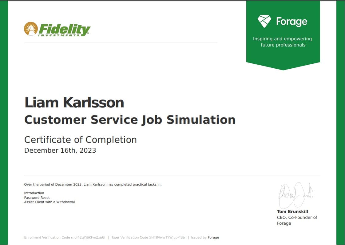 Fidelity - Customer Service Job Simulation 