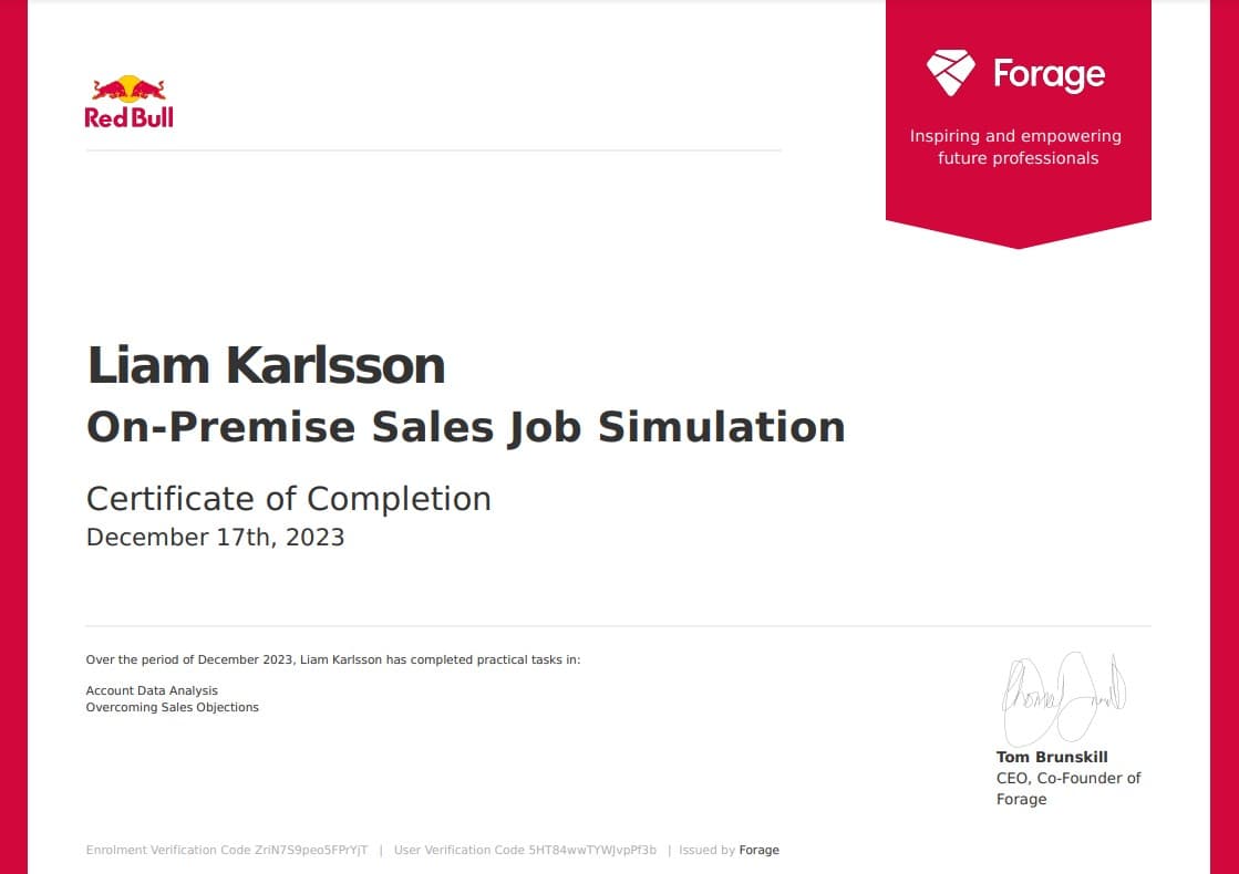 Red Bull - On-Premise Sales Job Simulation 