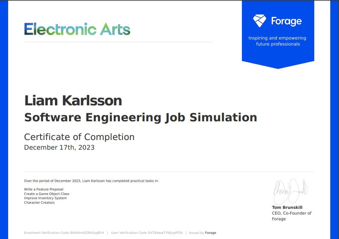 Electronic Arts - Software Engineering Job Simulation