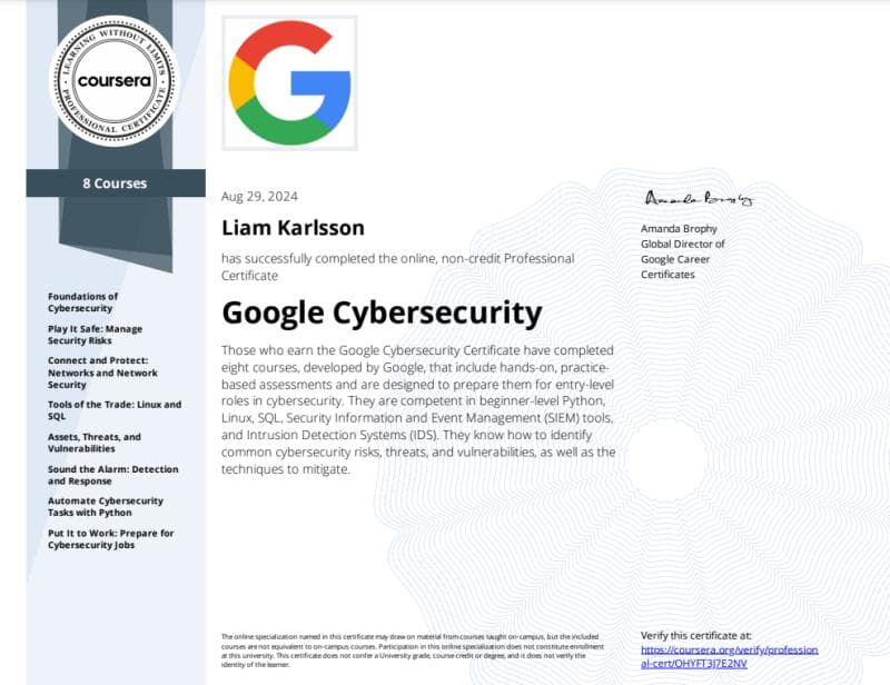 Google Cybersecurity: Google Cybersecurity Specialization